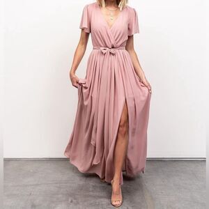 Baltic Born Kristina Maxi Dress Dusty Rose Pink Chiffon Flutter Sleeve Size XS